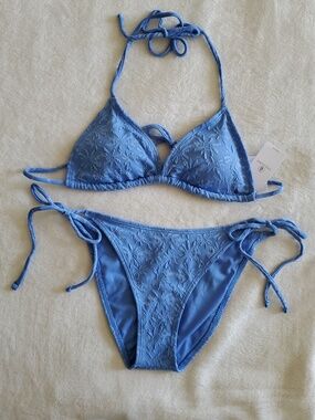 Volcom Sol Surfin Swimsuit Embroidered Triangle Swim Top & Tie Bikini Bottom Set